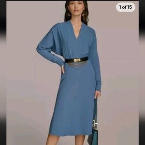 $249 Donna Karan New York  V-Neck Long-Sleeve Dress Sz 14 No Belt New